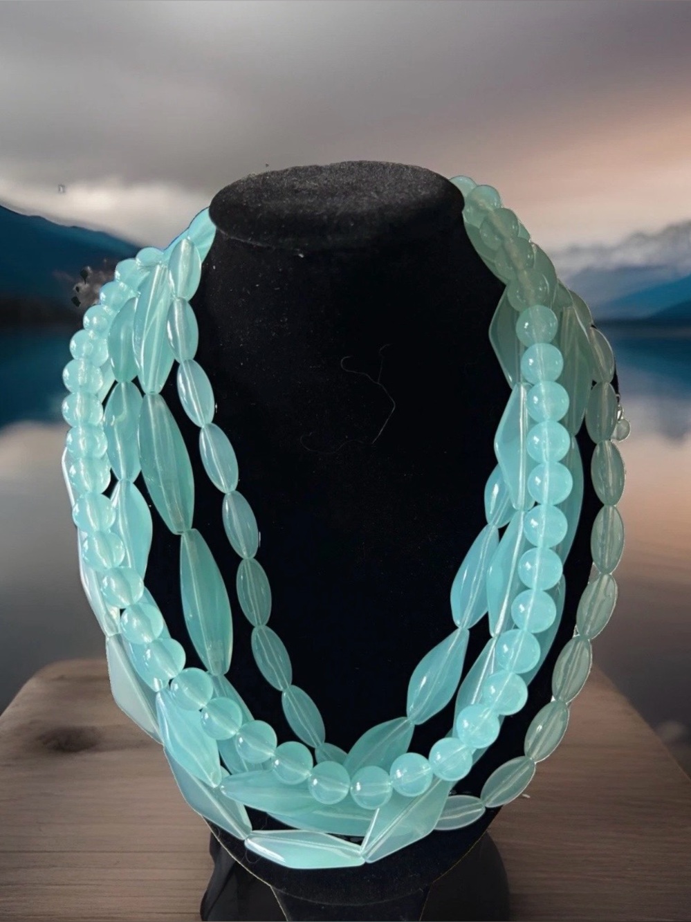 Multi-Strand Aqua Beaded Necklace - Women Jewelry